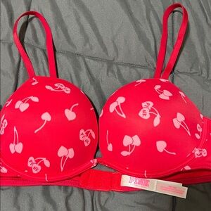PINK Victoria's Secret Red Cherry Print Bra